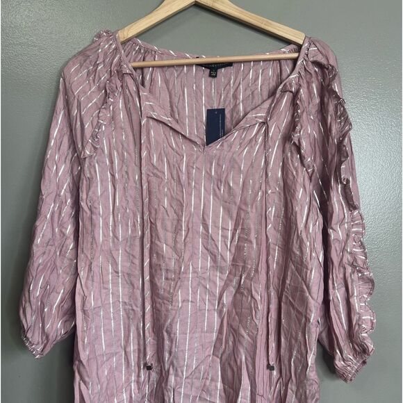 Adrienne vittadini striped blouse size small ruffle boho casual - Picture 2 of 6